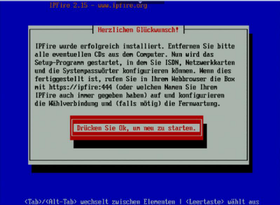 IPFire Installation-Fertig