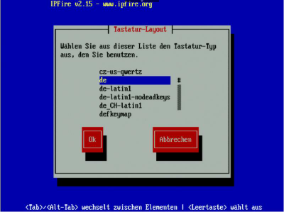IPFire Installation-Tastatur