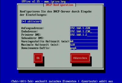IPFire DHCP-Netzwerk